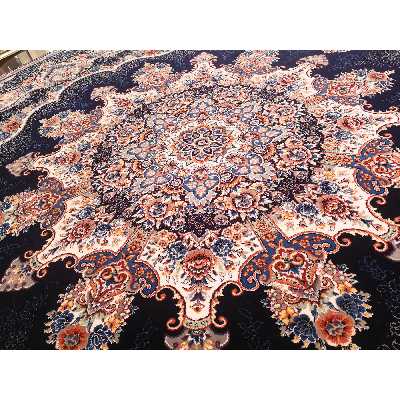 فرش ماشینی زمرد مشهد کد 2SOR38 زمینه سورمه ای