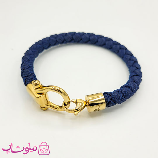 دستبند امگا کنفی یا برزنتی سرمه ای با قفل طلایی