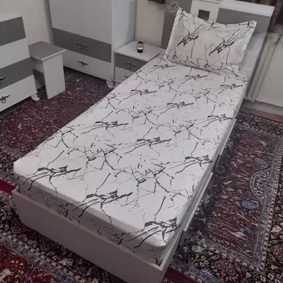 سرویس ملحفه مدل کشدوز niki08.25 طرح مرمر کد 100 یک نفره دو تکه