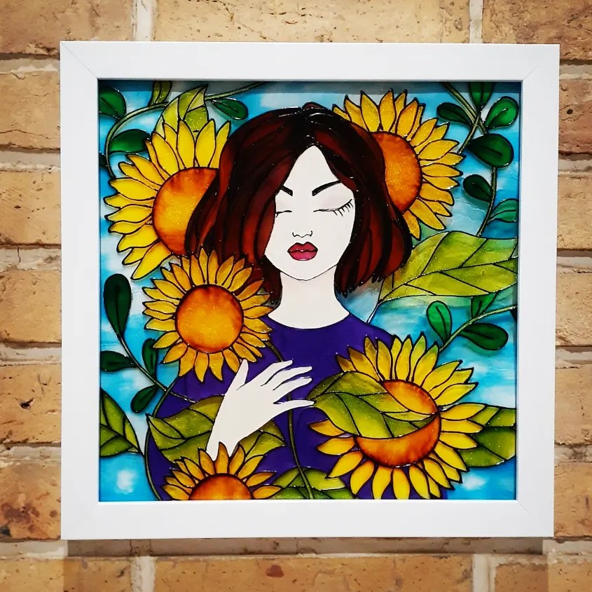 تابلو ویترای طرح دختر آفتابگردان 