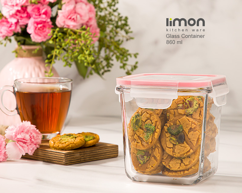 ظرف شیشه ای مربع دربدار 860 میلی لیتر کد محصول: 198435