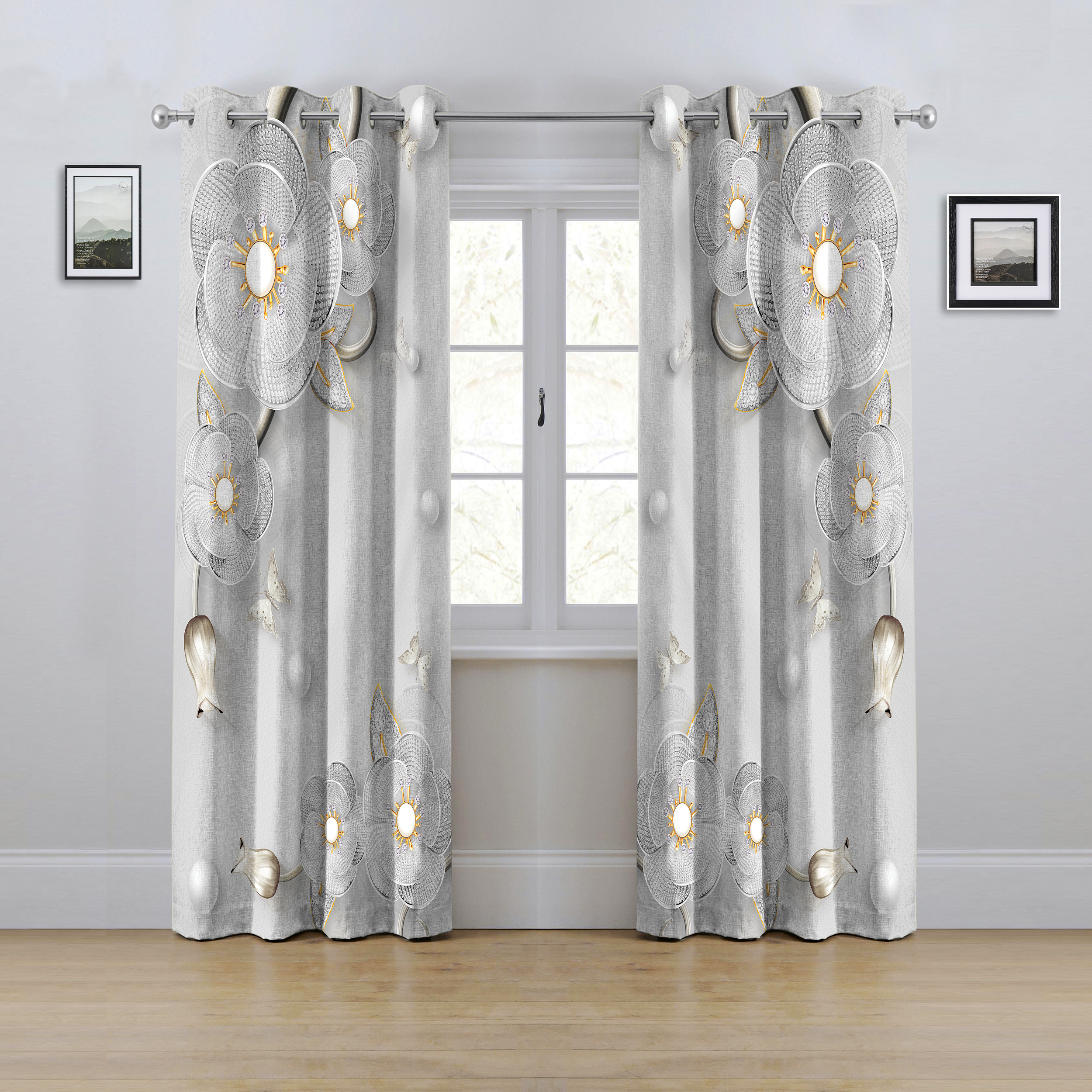 پرده مدل پانچی طرح گل سه بعدی سایز 280x145 سانتی متر