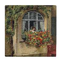 کاشی کارنیلا طرح بوته های گل و بانوی پشت پنجره کد wkk3859