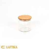 ظرف ادویه شیشه ای با درب چوبی تیریتی قطر 8 ارتفاع 10 مدل G 5006