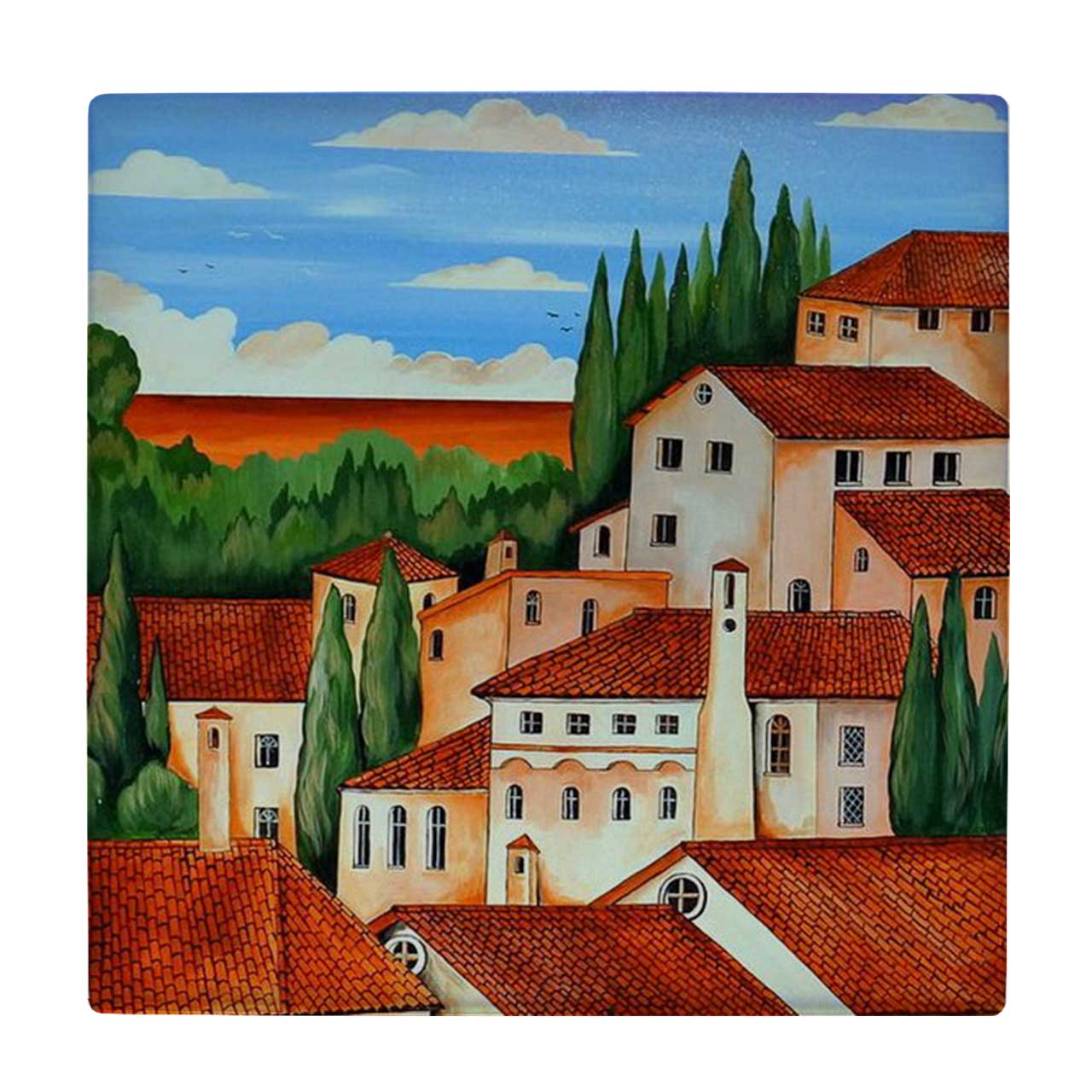 کاشی کارنیلا نقاشی منظره و خانه های روستایی کد wkk3840