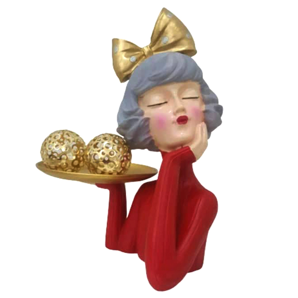 مجسمه دختر مدل سینی به دست