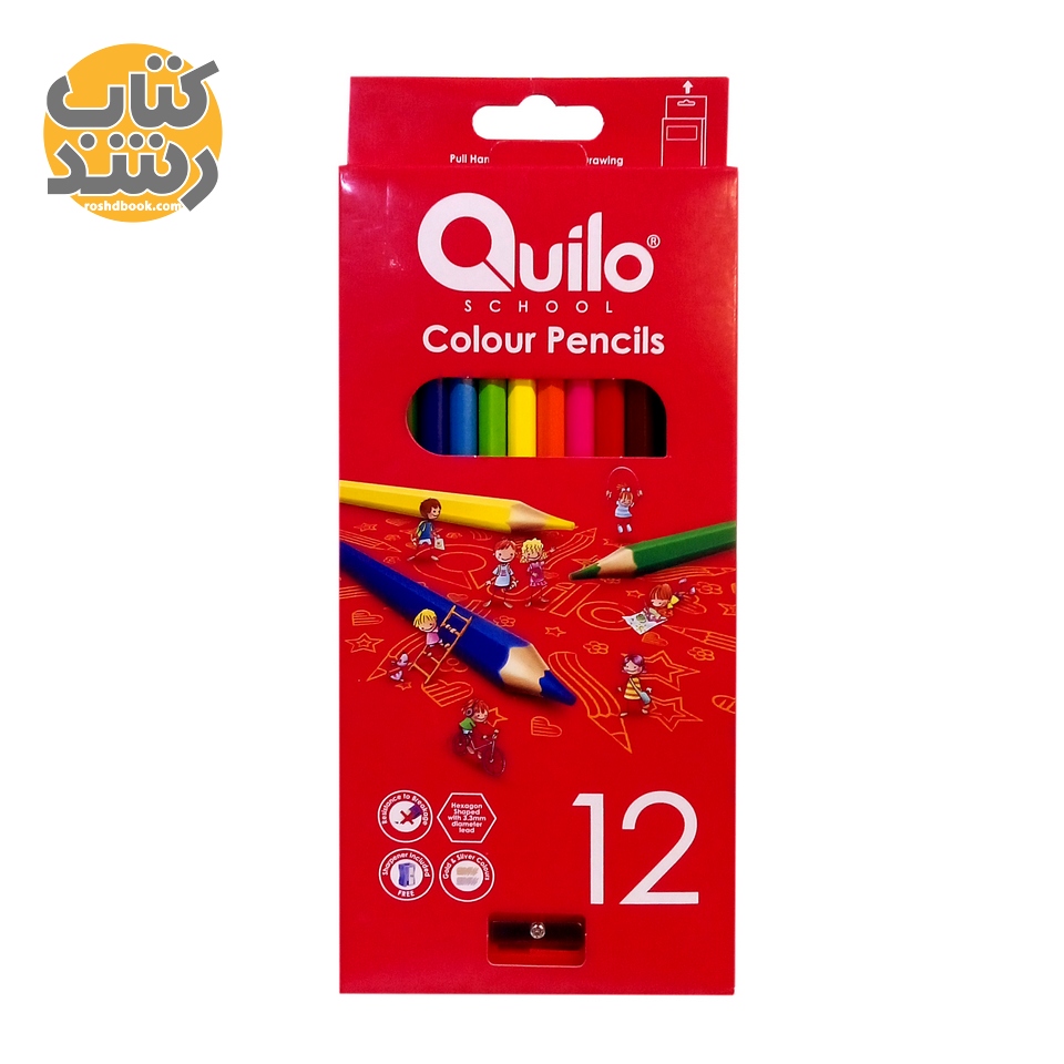 مداد رنگی 12 تایی تراش دار کوییلو Quilo