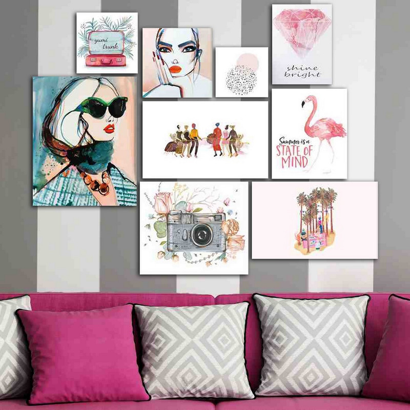 تابلو شاسی دنیای قابطرح نقاشی مدرن و کلاسیک مدل SH-385 مجموعه 9 عددی | دنیای قاب