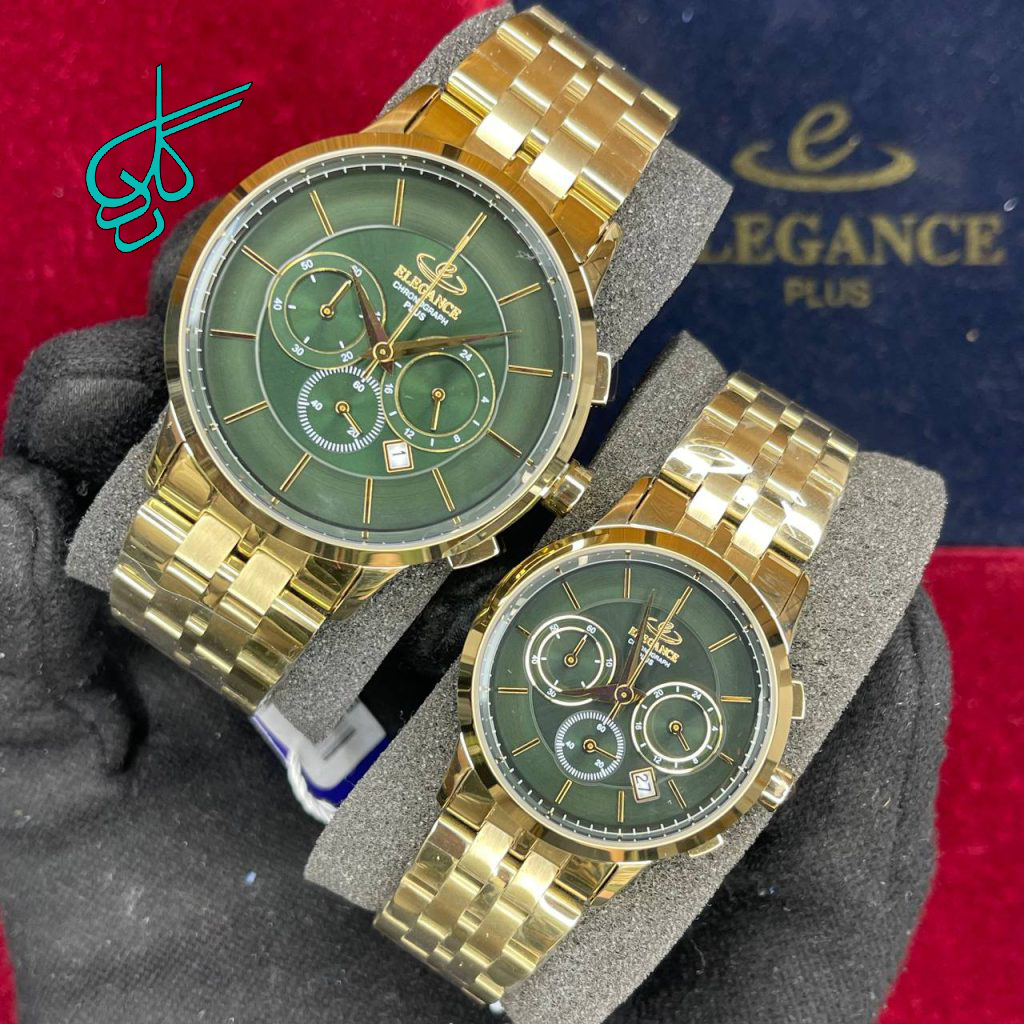 خرید ست ساعت زنانه و مردانه الگانس پلاس ساخت ژاپن کرنوگراف (سه موتور فعال) کیفیت عالی رنگ ثابت کد 2116365 - ردگل