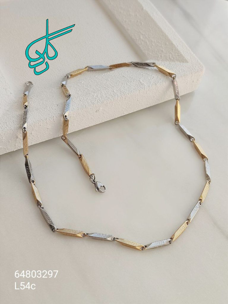 خرید گردنبند استیل کبریتی دو رنگ طلایی و نقره ای رنگ ثابت با کیفیت ضد حساسیت کد 1515305 - ردگل