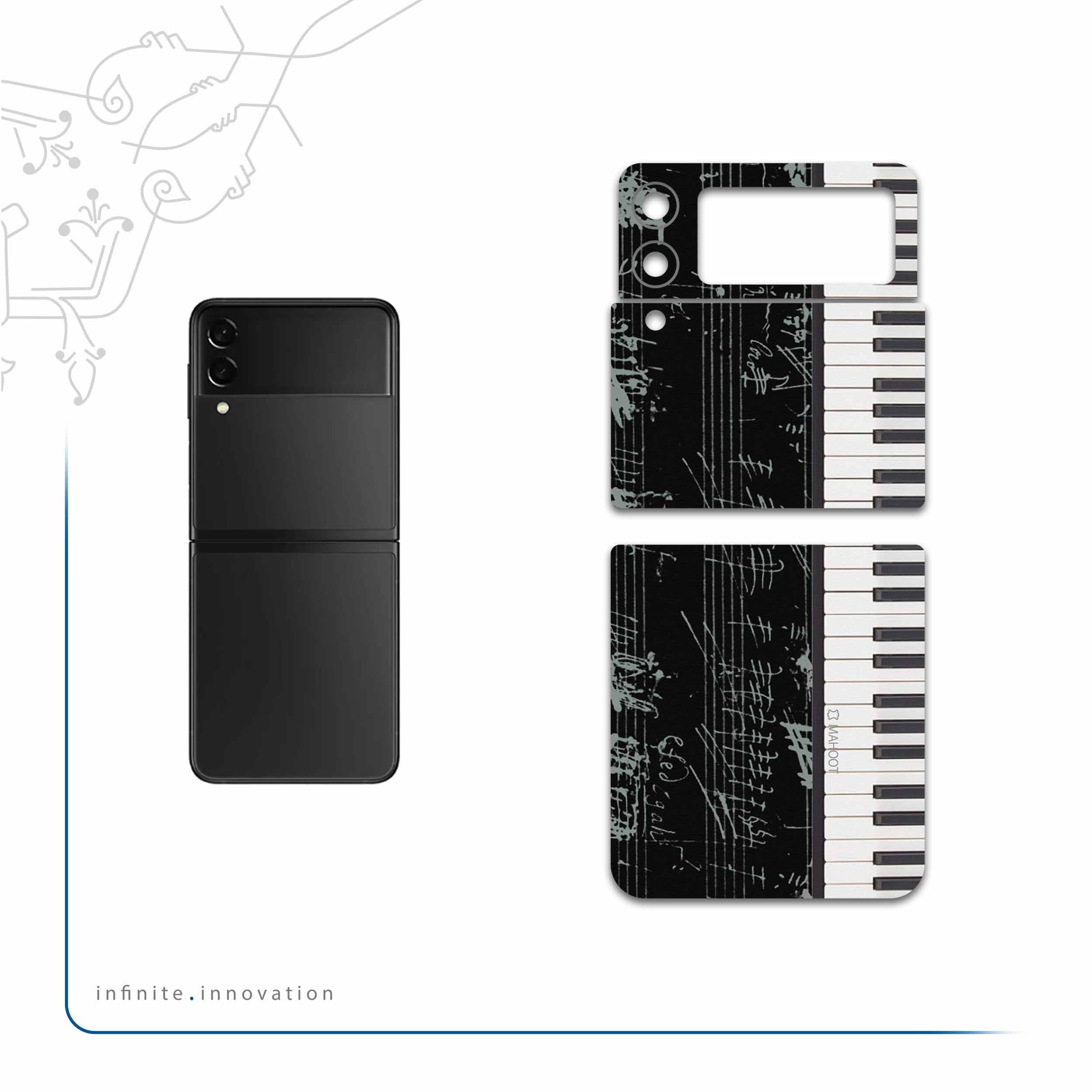 برچسب پوششی ماهوت مدل Piano-Instrument مناسب برای گوشی موبایل سامسونگ Galaxy Z Flip3 5G