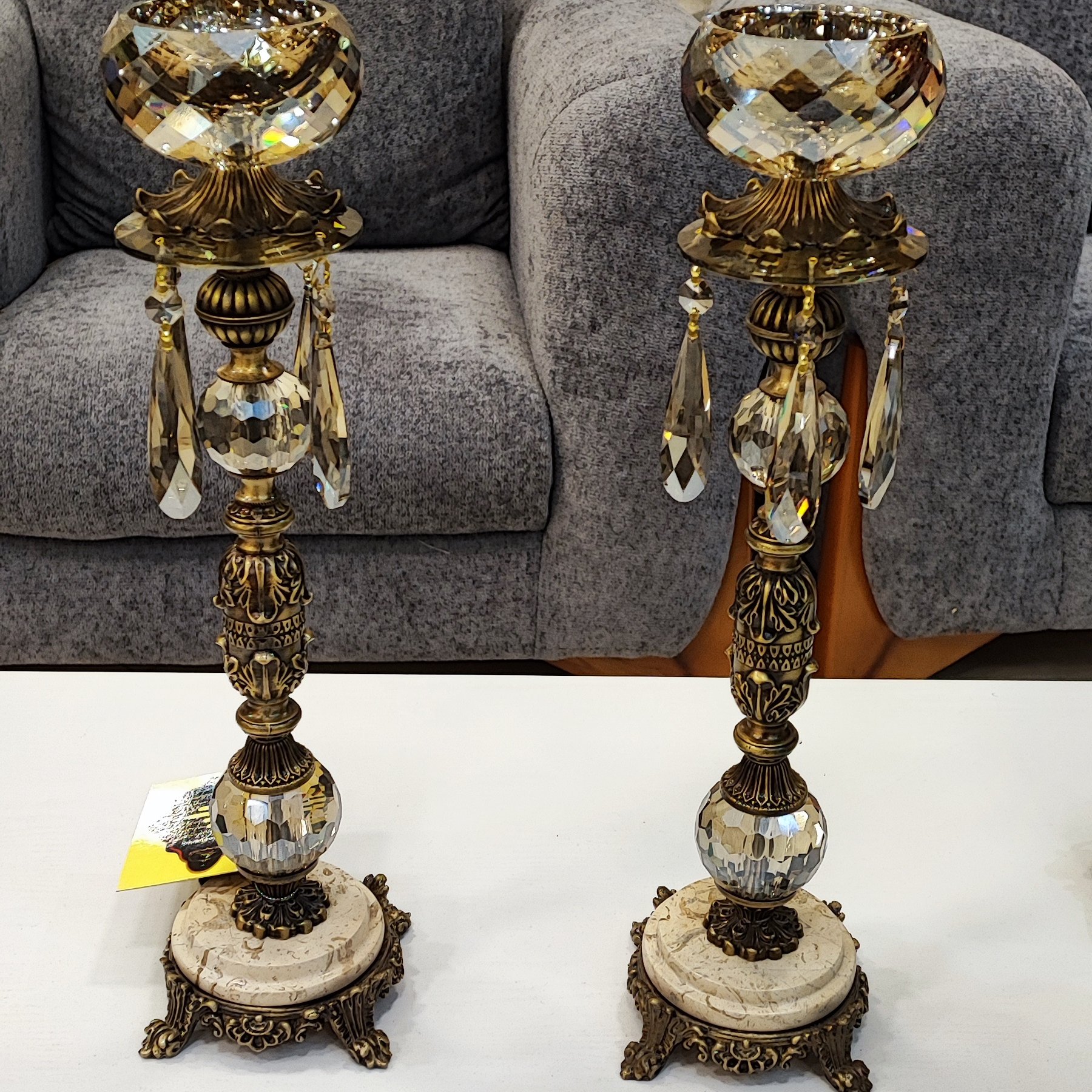 شمعدان برنزی پایه سنگ کریستالی