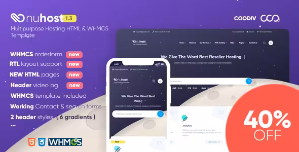 دانلود قالب WHMCS و اچ تی ام ال Nuhost