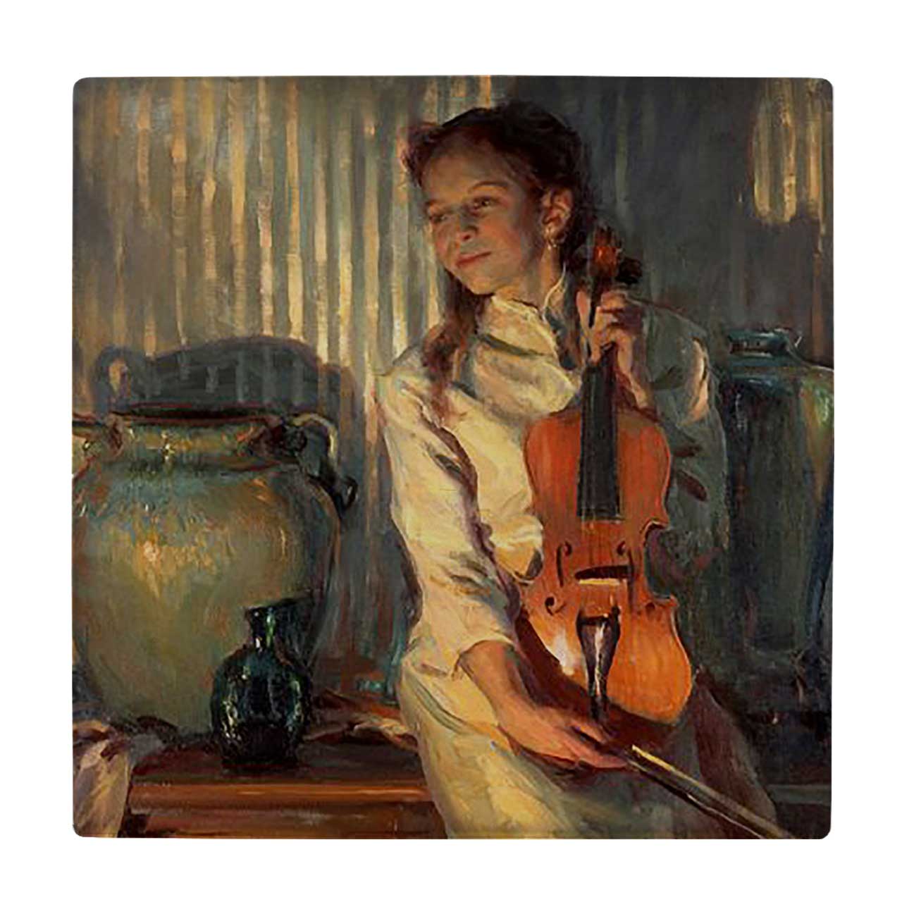 زیر لیوانی  طرح نقاشی دختر ویولن نواز کد    5989887_4941