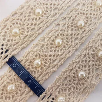 نوار 3 قلاب بافی مرواریدی کرم