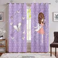 پرده چاپی طرح فرشته کوچولو با لباس صورتی با زمینه بنفش بافت دار WA-2456