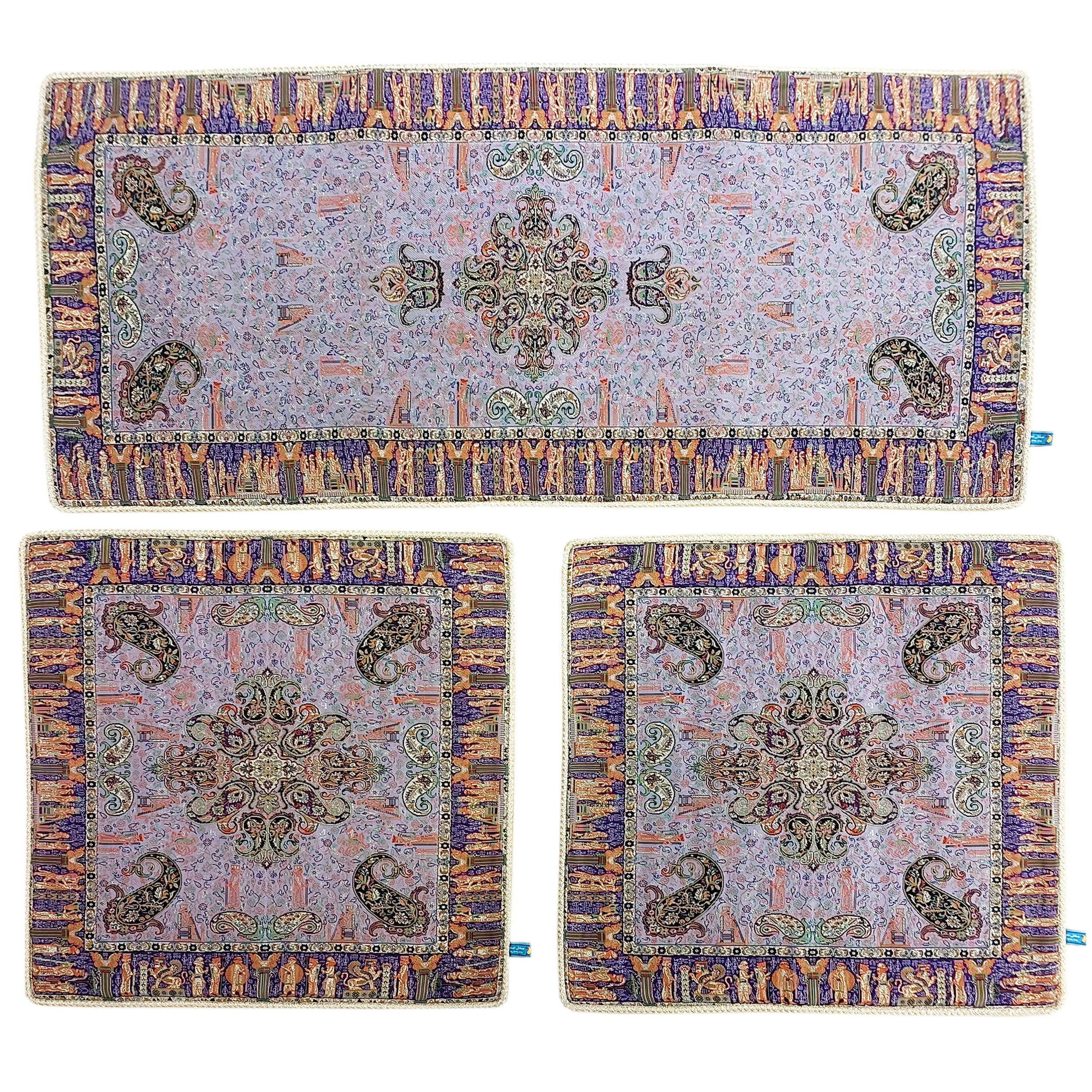 ست 3 تکه رومیزی ترمه صفائی مدل مربع-مستطیل کد 18