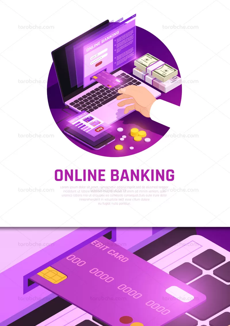 وکتور فلت بانکداری آنلاین یا اینترنتی | گرافیک با طعم تربچه