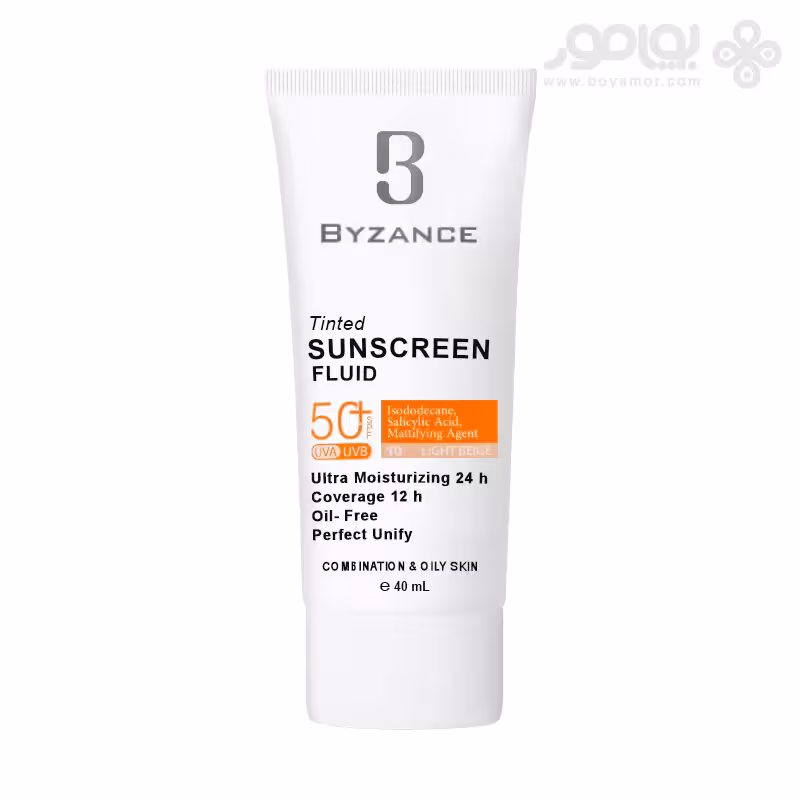فلوئید ضد آفتاب رنگی بیزانس SPF50 شماره 10 رنگ بژ روشن حجم 40 میل