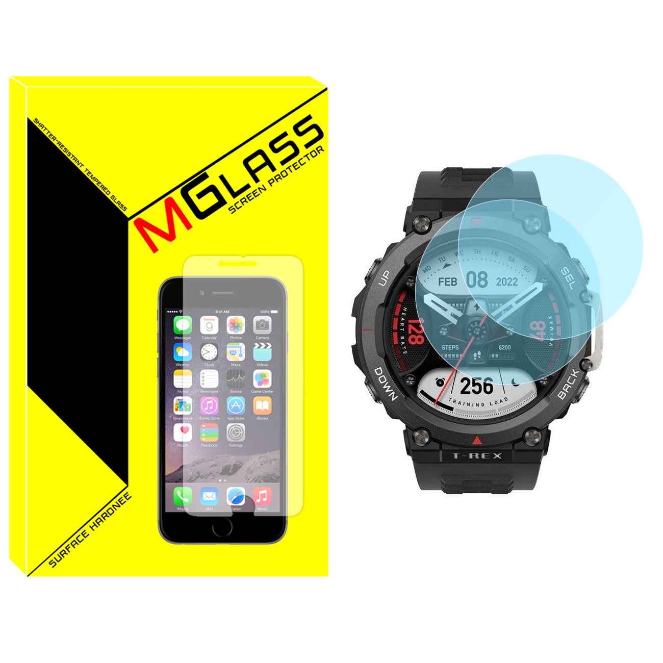 محافظ صفحه نمایش شیشهای ام گلس مدل SH-MG مناسب برای ساعت هوشمند امازفیت T-Rex 2 بسته دو عددی