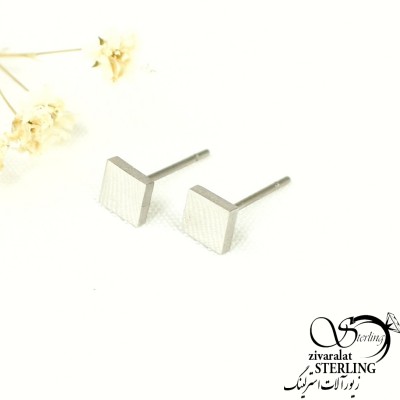 گوشواره مربع استیل سفید کد 7614