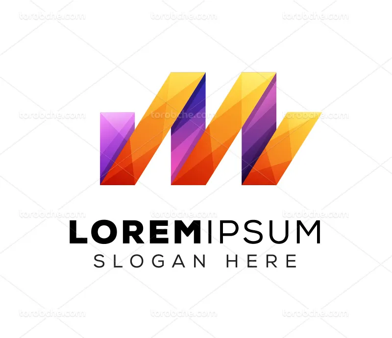 وکتور لوگو حرف M نارنجی و بنفش | گرافیک با طعم تربچه