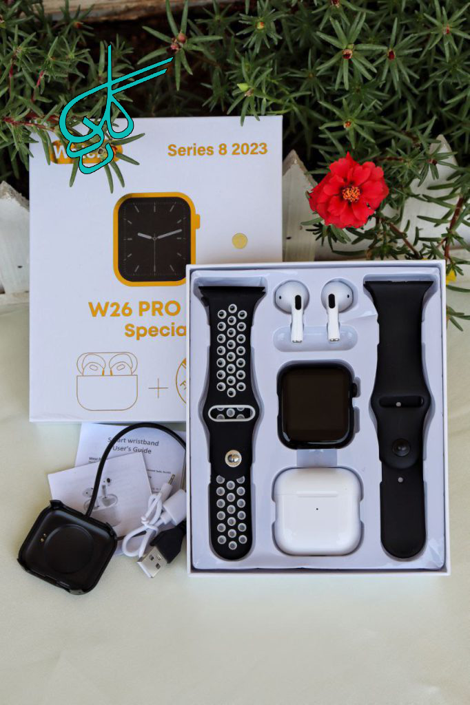 خرید ساعت هوشمند (smart watch) مدل W26 PRO MAX رنگ ثابت دارای ایرپاد همراه با بند اضافه طرح اپل دارای تایمر و چک کردن ضربان قلب و پیامک کد 1918525 - ردگل