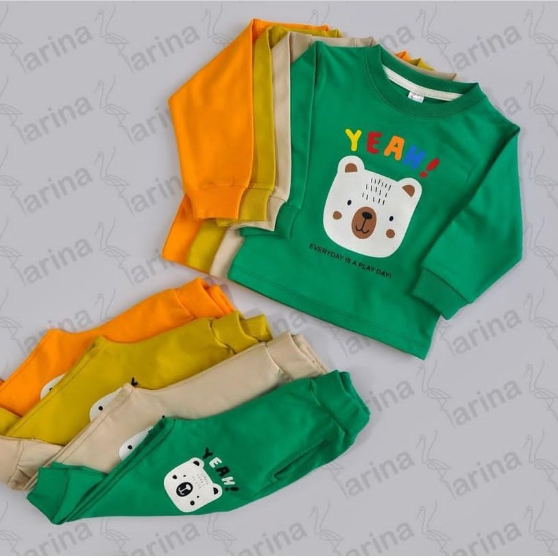 بلوز شلوار اسپرت شیک طرح خرسی جنس پنبه دورس اعلا سایز 30 و 35 مناسب 6 ماه تا 2 سال کیفیت تضمینی ارسال رایگان  