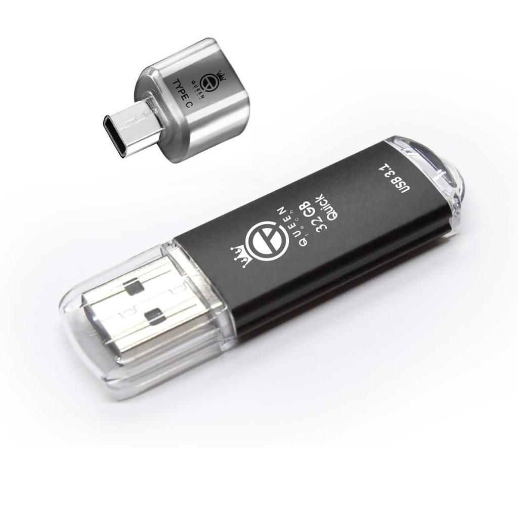 فلش مموری کوئین تک مدل QUICK USB3.1 ظرفیت 128 گیگابایت به همراه مبدل USB-C