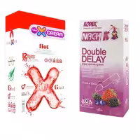 کاندوم ایکس دریم مدل Hot بسته 12 عددی به همراه کاندوم تاخیری کدکس مدل Double Delay بسته 10