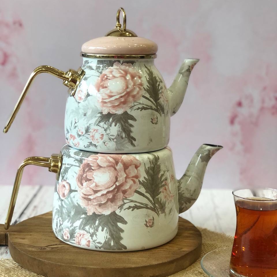 کتری قوری لعابی Paci ترکیه در دو رنگ صورتی و طوسی 