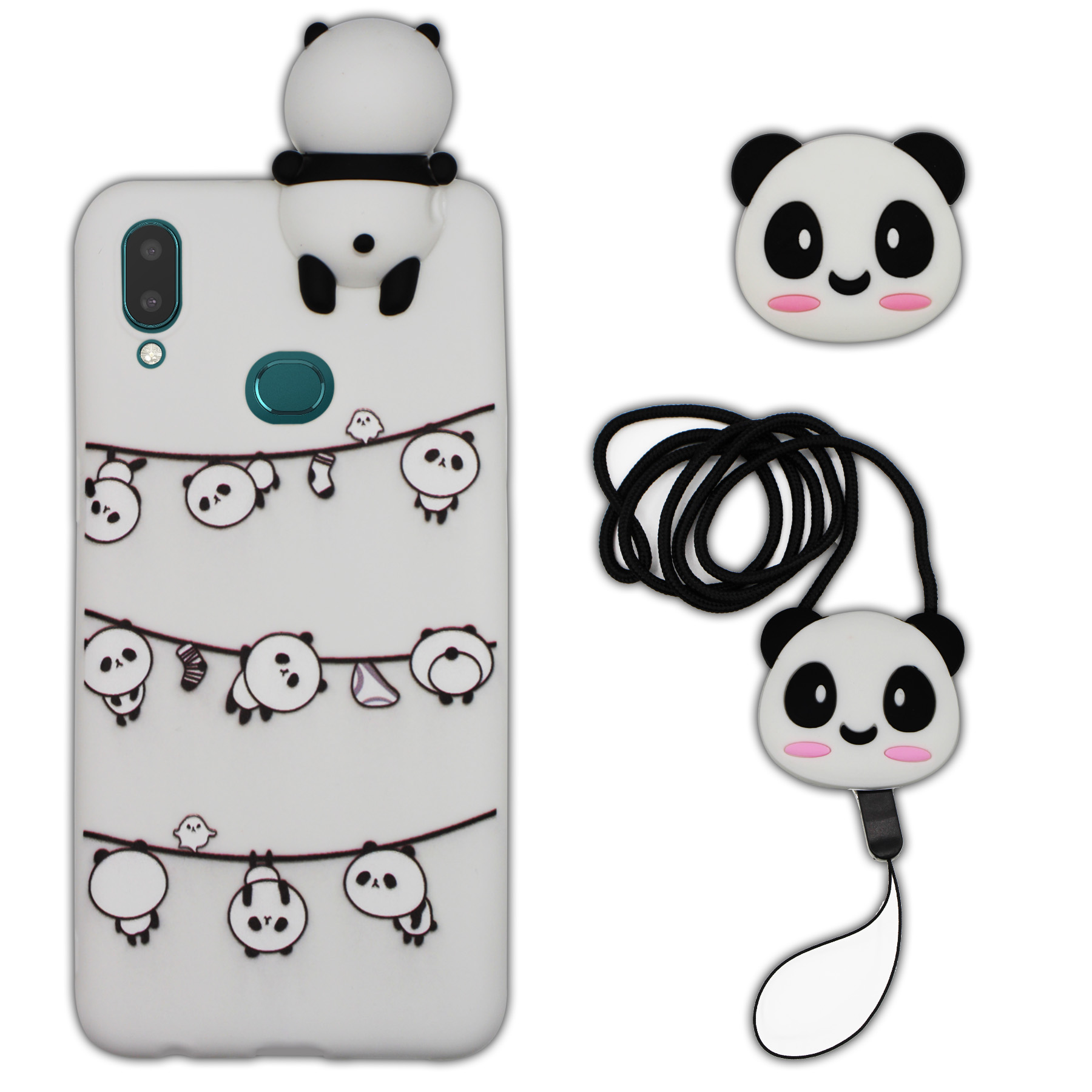 کاور طرح پاندا مدل F20 مناسب برای گوشی موبایل سامسونگ Galaxy A10s به همراه بند و پایه نگهدارنده