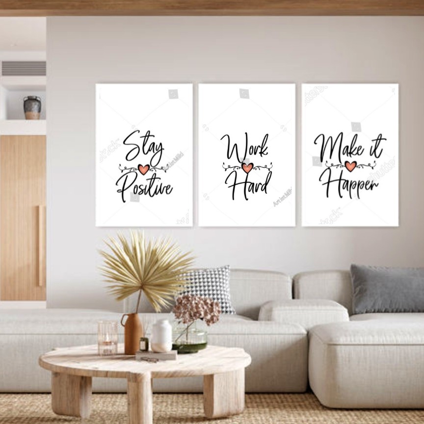 تابلو دکوراتیو تکست زیبا با زمینه سفید سه تکه 