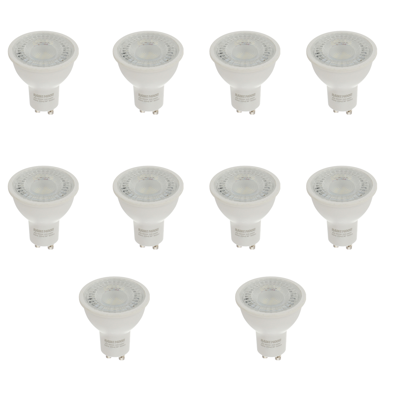 لامپ ال ای دی 6 وات بدیع نور مدل هالوژنی پایه GU10 بسته 10 عددی به همراه سوکت GU10