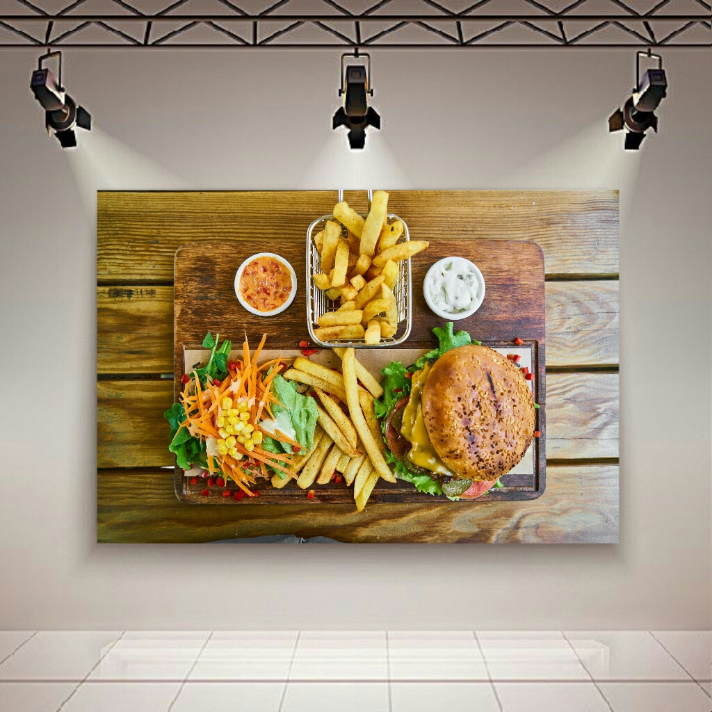 تابلو بوم طرح فست فود مدل همبرگر سیب زمینی کد SDB1601
