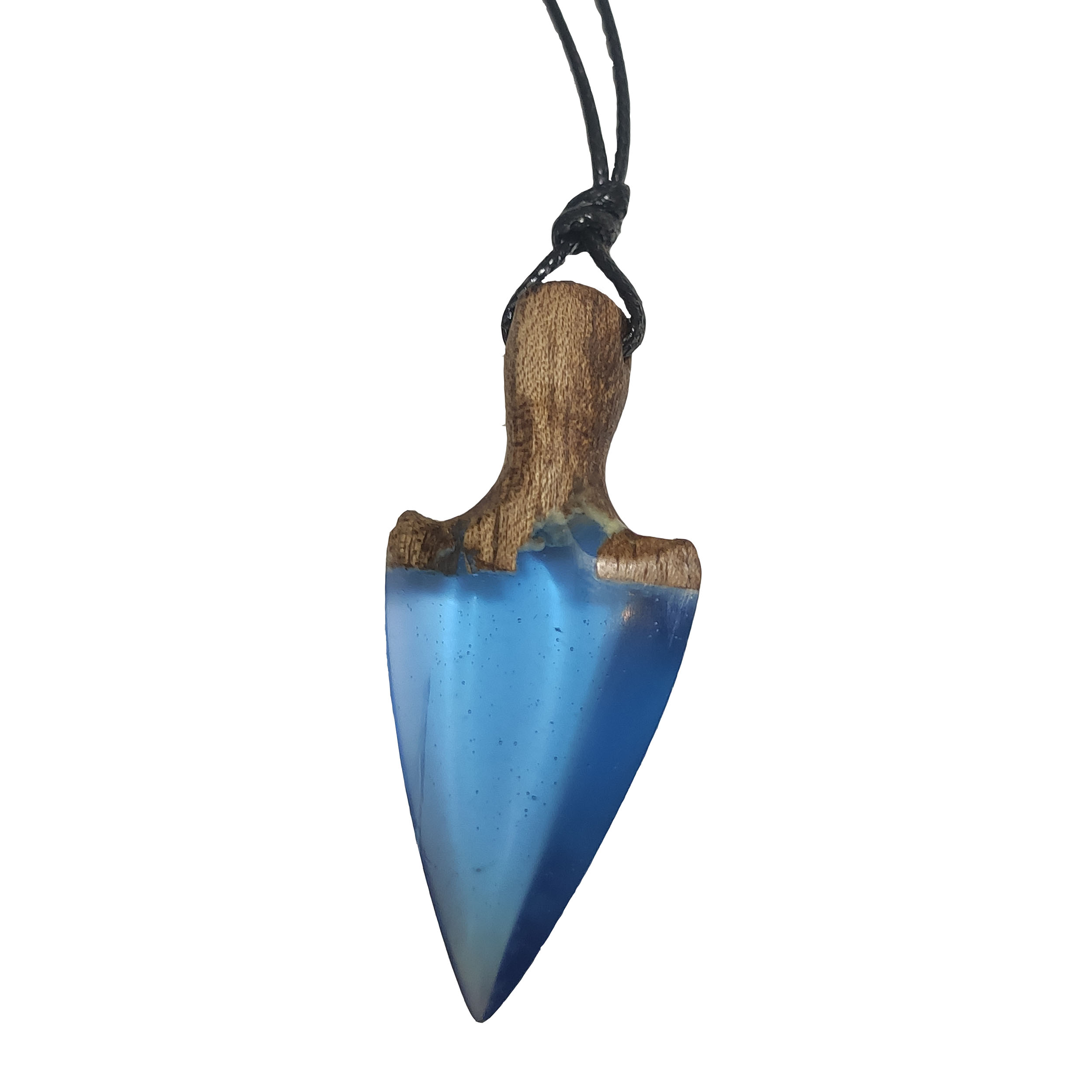 گردنبند مدل رزین و چوب طرح خنجر شب تاب