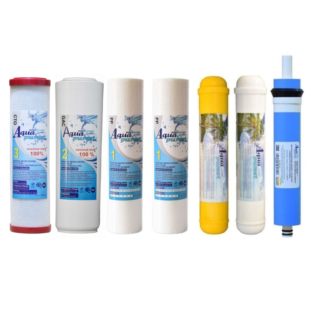 فیلتر دستگاه تصفیه آب آکوا پیورست مدل RO 7084 NEW PAC مجموعه 6 عددی به همراه فیلتر تصفیه آب مدل ممبران