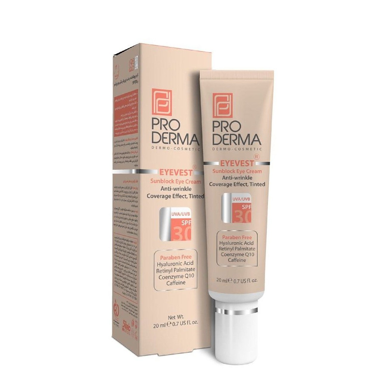 کرم ضد چروک رنگی دور چشم مدل EYEVEST با SPF30 پرودرما
