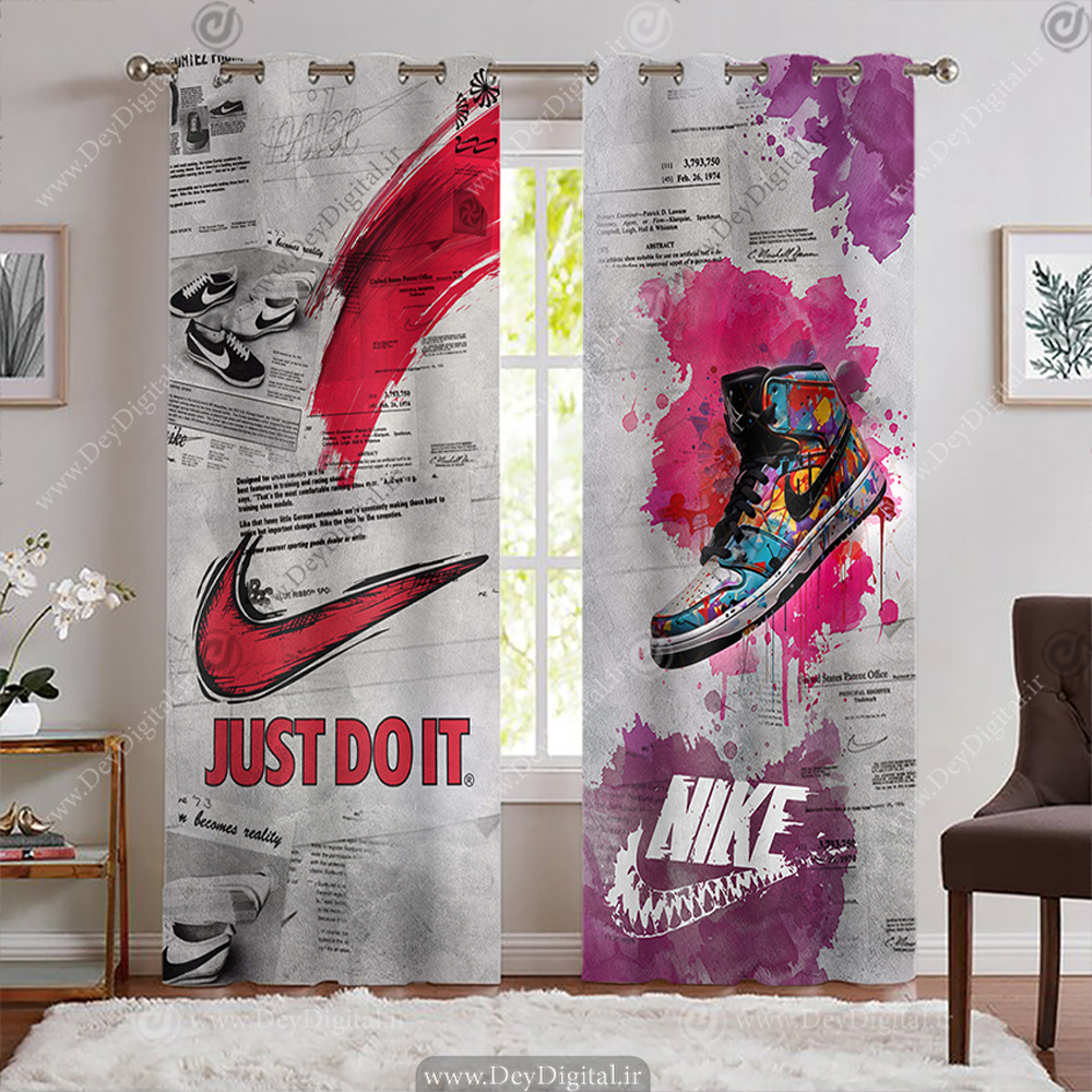 پرده اسپرت پانچی طرح نایک و جوردن با زمینه طوسی روشن WA-2255