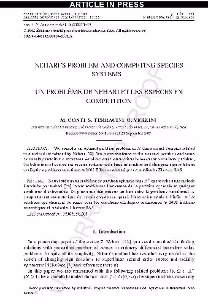 خرید و دانلود نسخه کامل کتاب Neharis problem and competing species systems
