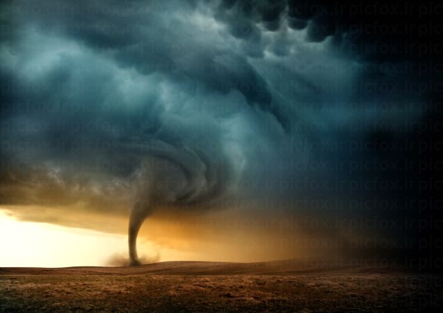 خرید و دانلود عکس Powerful Tornado - destroying property with lightning in the background کد 41614 | پیک فاکس | Pic Fox