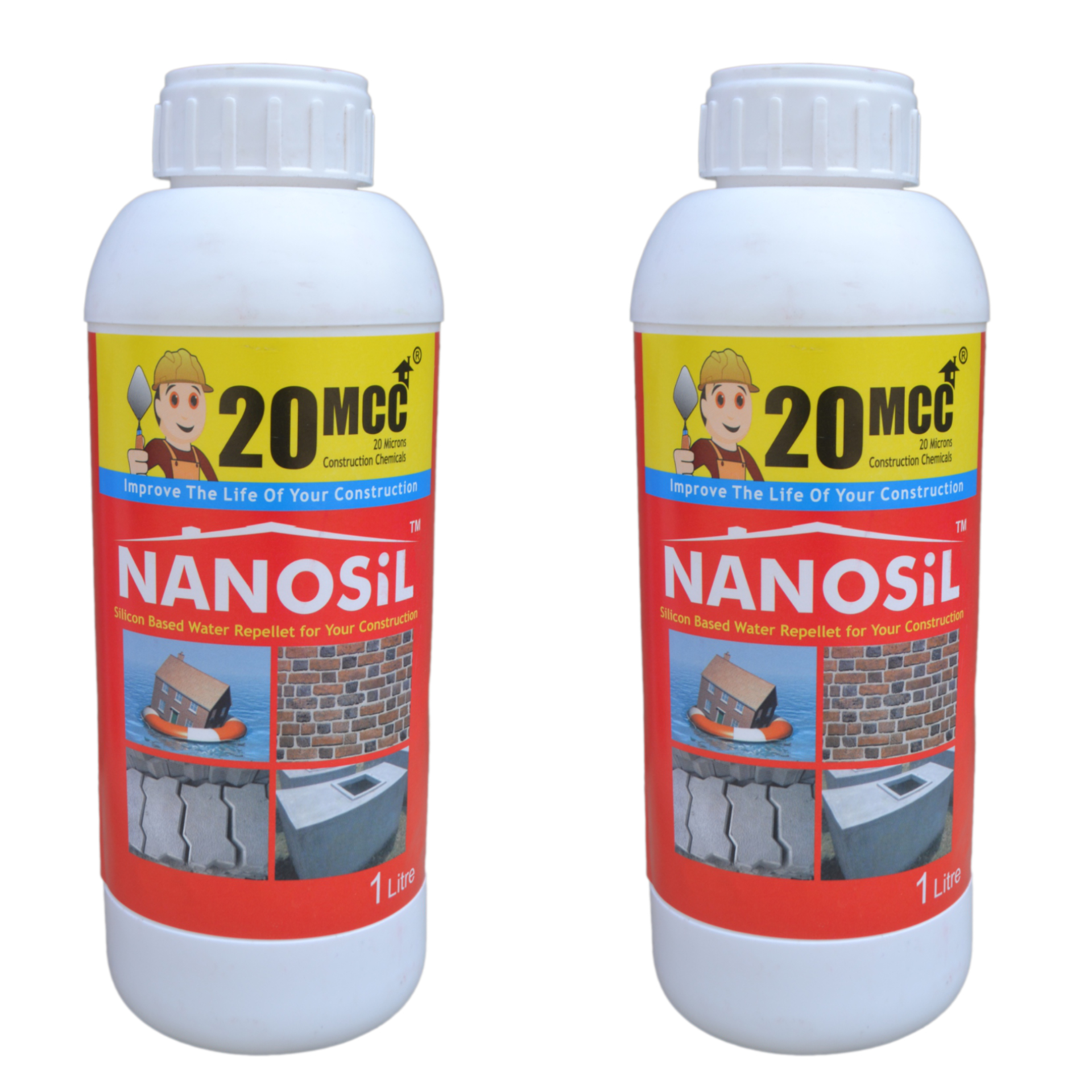 محلول نانو آبگریز و ضد آب کننده سطوح ساختمانی 20 میکرو مدل nanosilicon حجم 1 لیتر بسته 2 عددی