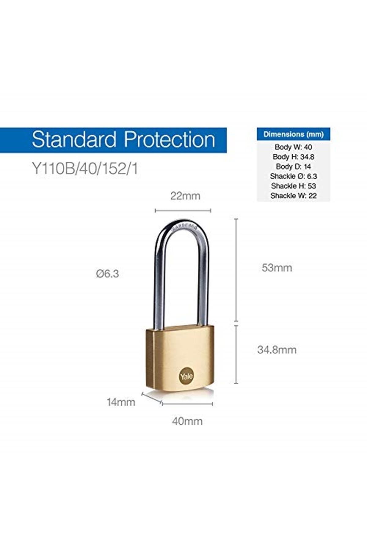 قفل Y110B 40 152 1 50Mm معدن برنج حلقه بلند محافظت بالا فولاد سخت یل Yale