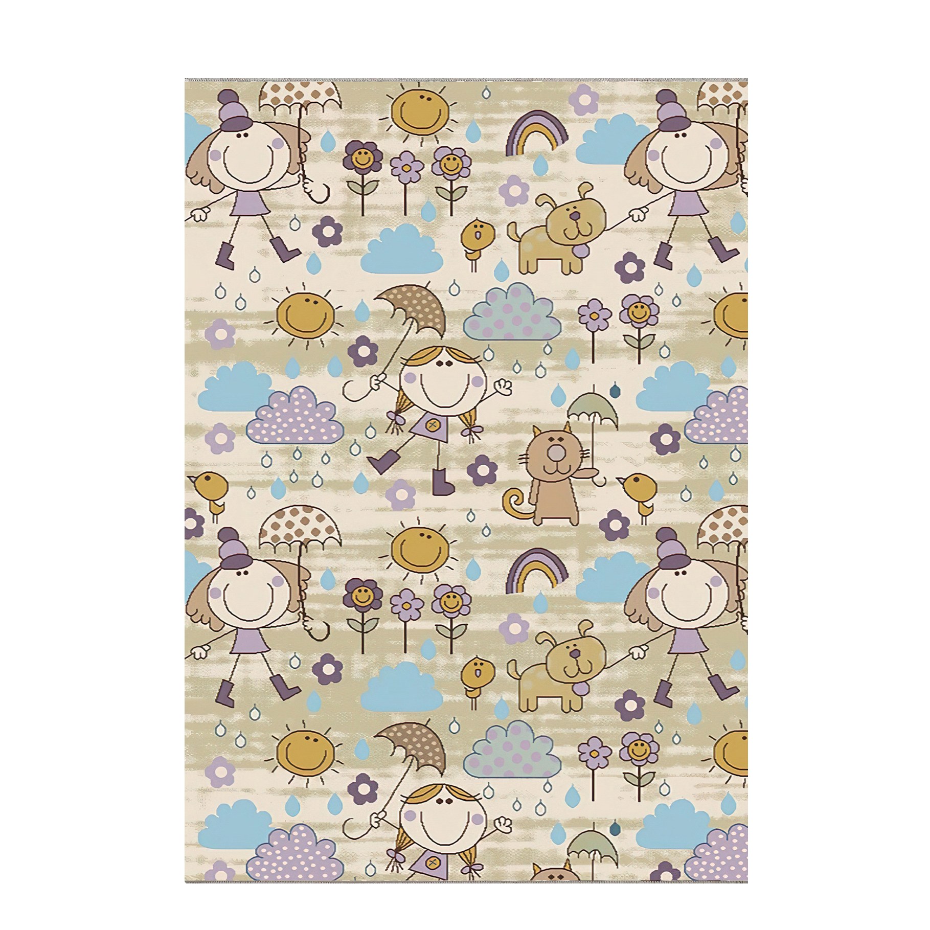 فرش ماشینی زانیس ارسال رایگان کد2142طرح کودک دختر بارونی  تک رو سایز 42x30 سانت