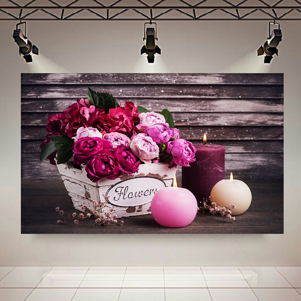 تابلو بوم طرح باکس گل وشمع کد AR2810