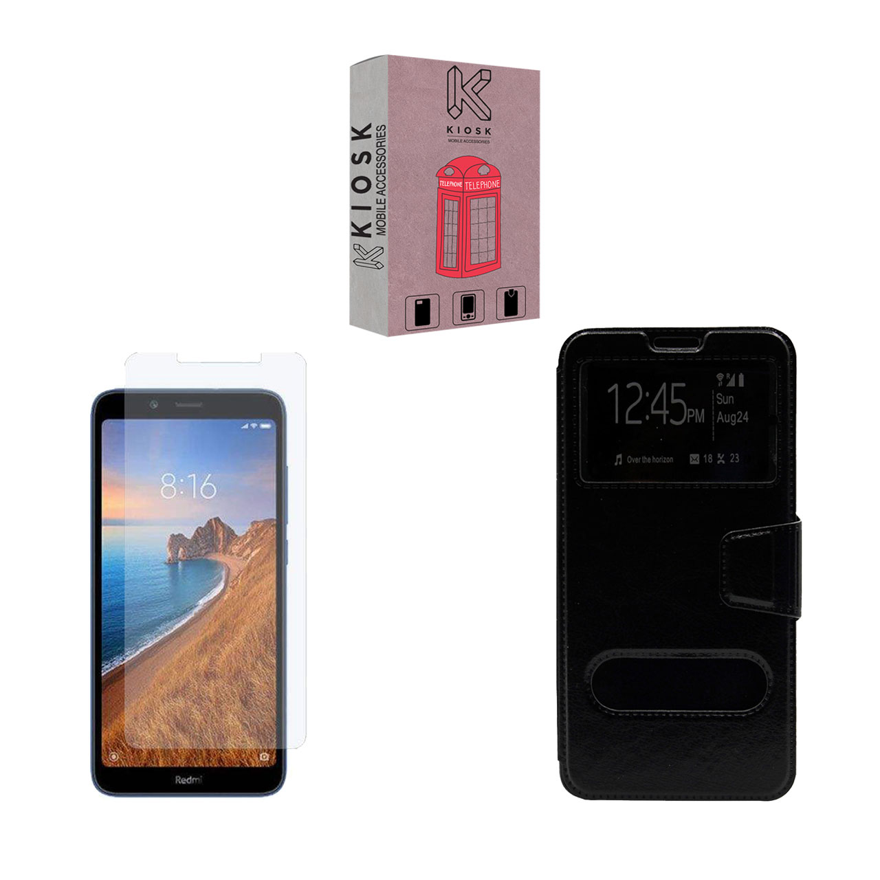  کیف کلاسوری کیوسک مدل KYSH-KGM-1 مناسب برای گوشی موبایل شیائومی Redmi 7A به همراه محافظ صفحه نمایش