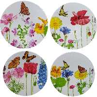 بشقاب دیوارکوب سفالی مدل باغ گل مجموعه 4 عددی