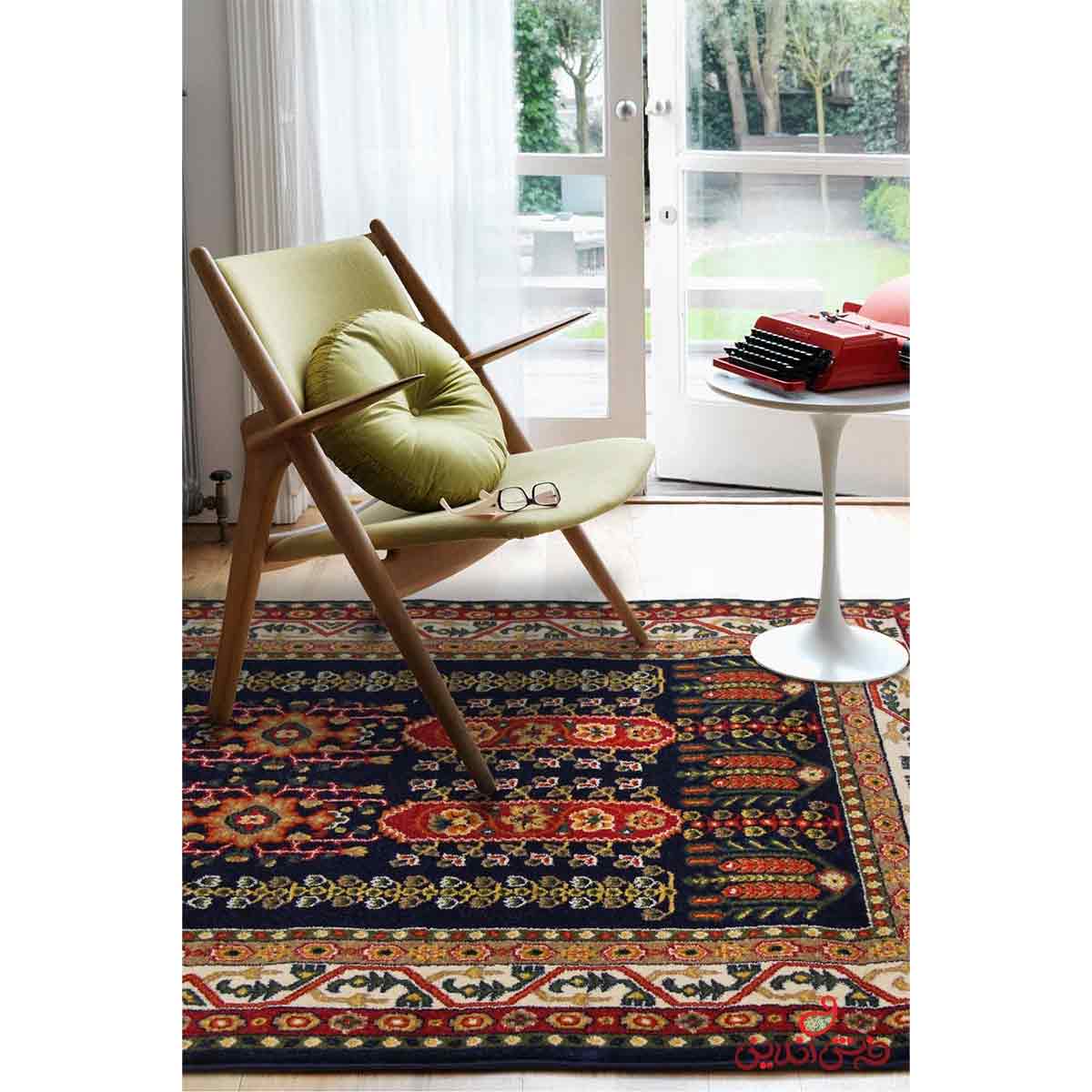 فرش ماشینی ساوین طرح بهرخ سرمه ای