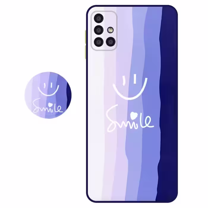 کاور سه بعدی رینبو تم آبی Rainbow Blue Theme مناسب برای گوشی Samsung Galaxy A51 مدل دکمه رنگی محافظ لنزدار به همراه پاپ سوکت طرح رنگین کمانی زنانه و مردانه