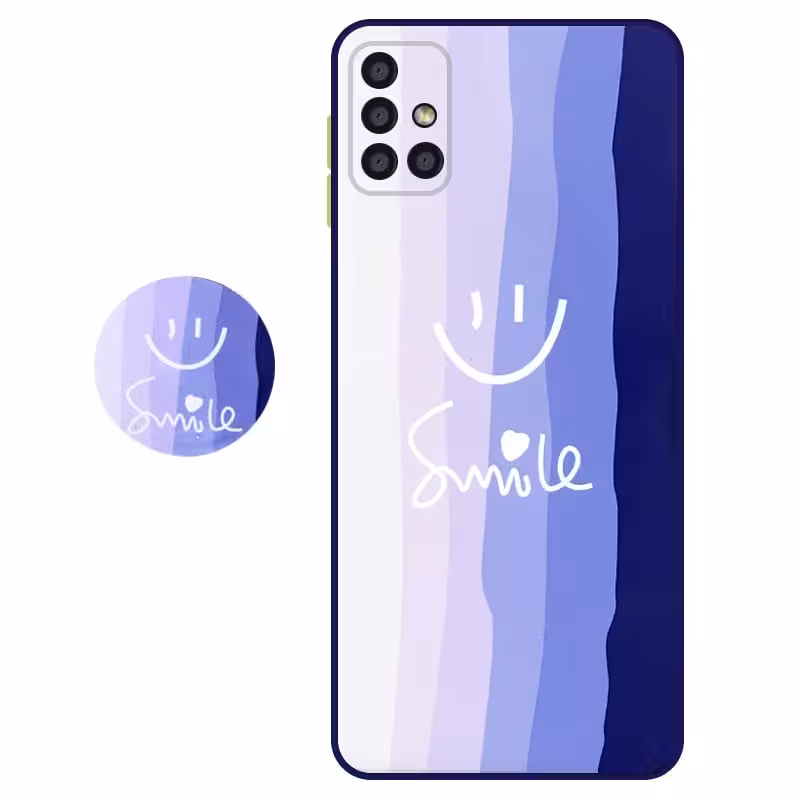 کاور سه بعدی رینبو تم آبی Rainbow Blue Theme مناسب برای گوشی Samsung Galaxy A51 مدل دکمه رنگی محافظ لنزدار به همراه پاپ سوکت طرح رنگین کمانی زنانه و مردانه